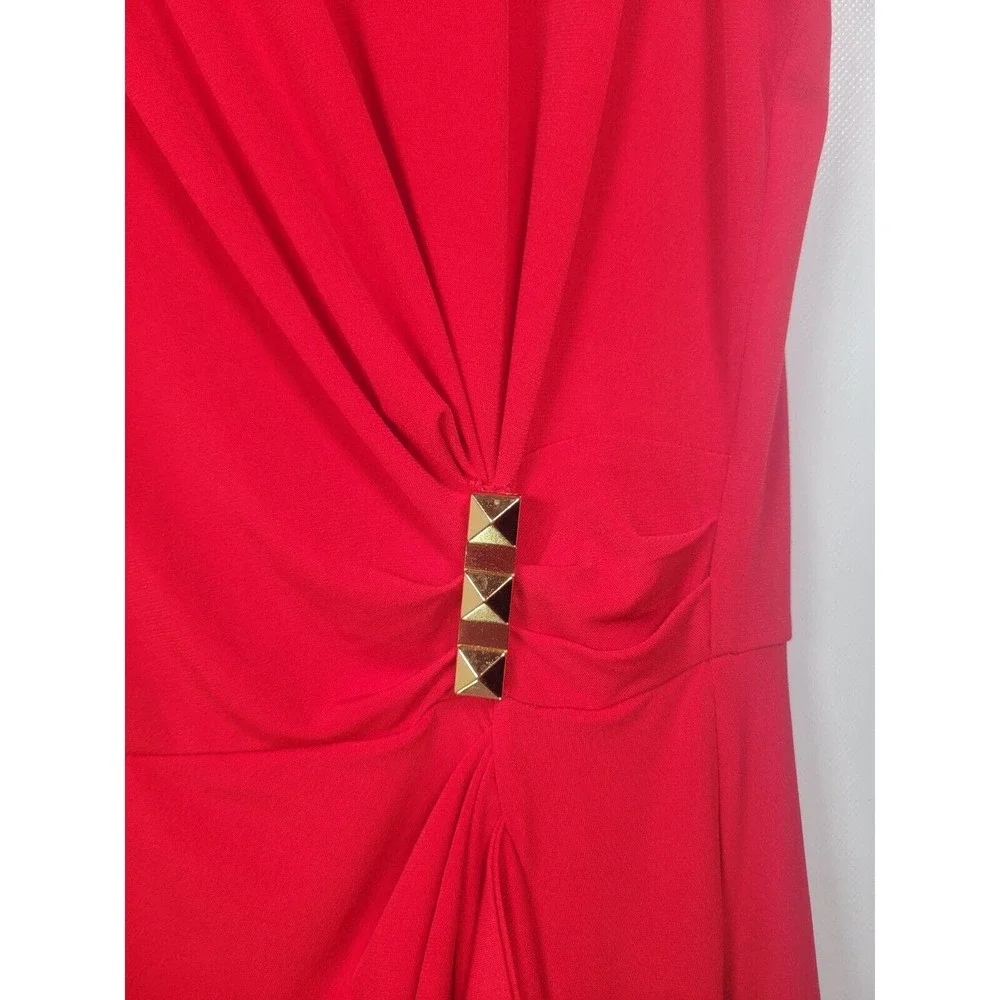 Michael Kors Large Rose Red Sleeveless Gathered Stud-Bar Women’s Dress Small - Picture 6 of 8